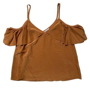 Madewell 100% Silk Ruffle Tank Blouse Medium Burnt Orange Off Shoulder Boho